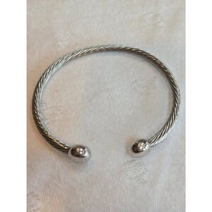 Q-Ray Elegant Silver-Toned Women's Cuff Cable Bracelet